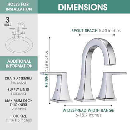 Bathroom Faucets for Sink, 2 Handle Widespread Bathroom Sink Faucet, 3 Hole Modern Stainless Steel Faucet with Pop-up Drain and Water Supply Lines, Chrome - color: Chrome