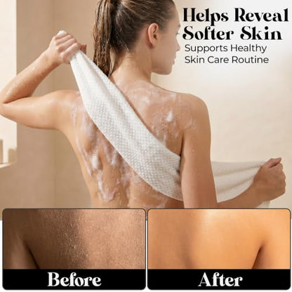 Exfoliating Washcloth – Long Japanese-Style Back Scrubber for Shower, 2-Sided Body Scrub Exfoliating Towel, Quick Dry Bath Cloth for Men & Women, White - color: White