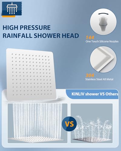 Rain Shower Head with Extension Arm Polished Chrome, 12" Rainfall Square Showerhead with 16" Shower Arm All Stainless Steel, 144 Outlets Waterfall Full Body Coverage - color: Chrome Polished