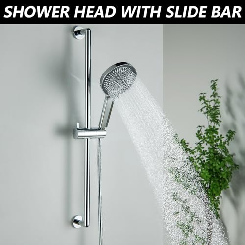 Handheld Shower Head with Slide Bar, 26 Inch Stainless Steel Shower Slide Bar with 3 Function Shower Head, Chrome - style: Chrome