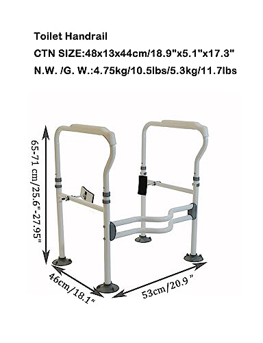 Freestanding Toilet Safety Rail - Adjustable Width and Height to fit Any Toilet, Toilet e for Seniors and Foldable Grab with Padded Handles (White) - color: White