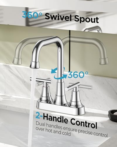 FORIOUS 3 Hole Bathroom Faucet Polished Chrome, 8 Widespread Faucet Chrome | 8 Inch Widespread Bathroom Faucet Chrome, 3 Hole Faucet for Bathroom Sink with Pop Up Drain for 8 Inch Vanity Faucet 3 Holes - color: Polished Chrome