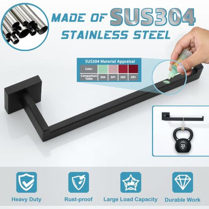 Alise Hand Towel Holder Towel Bar for Bathroom Wall Mount,Matte Black | SUS304 Stainless Steel Towel Ring Square Towel Hanger Towel Rack for Bathroom Lavatory Kitchen - color: Matte Black