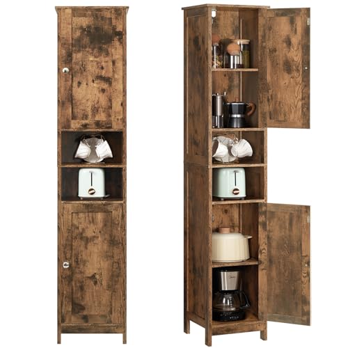 67" Tall Bathroom Cabinet with 2 Adjustable Shelves and 2 Doors, Narrow Bathroom Storage Cabinet for Small Space, Living Room, Entryway, Kitchen, Rustic Brown - color: Brown
