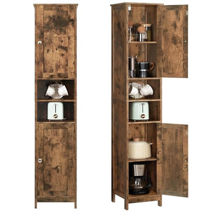 67" Tall Bathroom Cabinet with 2 Adjustable Shelves and 2 Doors, Narrow Bathroom Storage Cabinet for Small Space, Living Room, Entryway, Kitchen, Rustic Brown - color: Brown