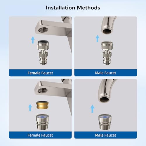 Hibbent 2 PACK Faucet to Dishwasher Adapter, Quick-Connect Dishwasher Snap-On Connection, with Swivel Ball Joint and Faucet Aerator, Male 15/16 Inch and Female 55/64 Inch, Brushed Nickel - color: Brushed Nickel