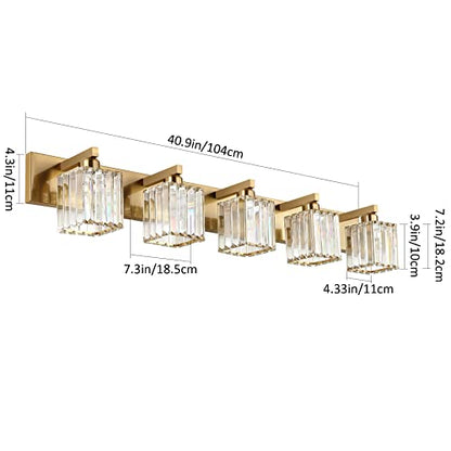 Aipsun Bathroom Vanity Lights Fixtures Crystal Vanity Light 5 Light Modern Brass Bathroom Lighting Fixtures (Exclude Bulb) - color: Gold, size: 40 inch
