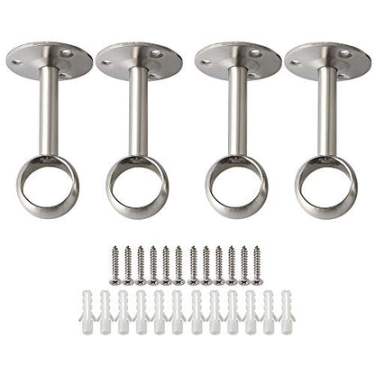 Alise Curtain Rod Holder Bracket 1''Dia,Closet Rod Holders Wall Mount,4 Pcs | Ceiling Mounted Curtain Rod Flange Brackets,Ceiling Curtain Rods Brackets,for Bathroom Curtain,Stainless Steel,Brushed - color: Brushed Nickel, size: 25mm/1-Inch Dia.