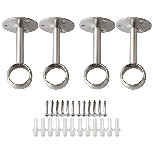 Alise Curtain Rod Holder Bracket 1''Dia,Closet Rod Holders Wall Mount,4 Pcs | Ceiling Mounted Curtain Rod Flange Brackets,Ceiling Curtain Rods Brackets,for Bathroom Curtain,Stainless Steel,Brushed - color: Brushed Nickel, size: 25mm/1-Inch Dia.