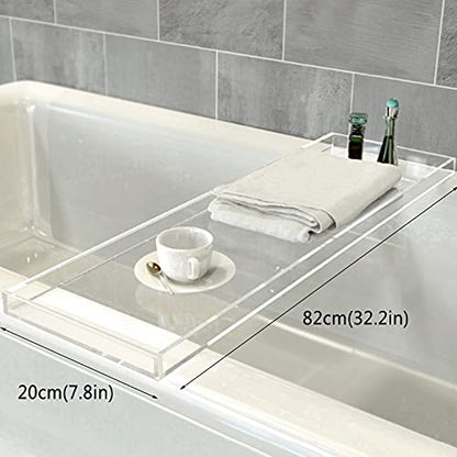 Bathtub Tray Caddy Acrylic Bath Tray, Anti-Slip Wine Glass Book Holder Bath Tub Table Caddy for Home Bathrooms Organizer Shelf Luxury Most Baths,White,82x20cm