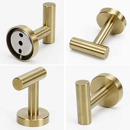 NearMoon Bath Towel Hooks- SUS 304 Stainless Steel Robe Hook Holder, Heavy Duty Coat Hook for Bathroom Livingroom Hotel Kitchen Garage, Wall Mounted (Brushed Gold, 4 Pack) - color: Brushed Gold, size: 4 Pack