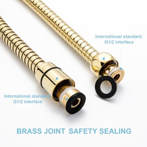 OFFO Shower Hose, 60 in Kink Free Stainless Steel Shower Hose Attachment Electroplating Handheld Shower Head Hose Flex Hoses Extension with Brass Insert & Nut for Pet Bathing Cleaning, Gold - color: Gold, size: 60 in
