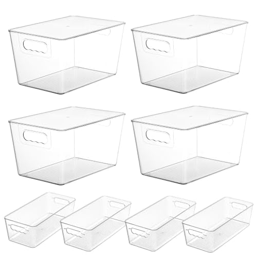 Vtopmart 8 Pack Clear Storage Bins with Lid Set for Pantry Organizer | 4 Large and 4 Small Plastic Pantry Storage Bins with Handle, Storage Containers for Pantry, Kitchen, Fridge, Cabinet - size: Set A