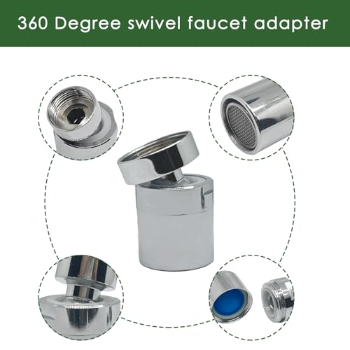 2 Pcs 360 Degree Swivel Faucet Adapter,Faucet Swivel Adapter Kit,With Flat Gasket,Fine Thread,For Bathroom Kitchen(M22 x 1mm Male To M24 x 1mm Female)