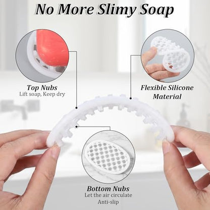 2 Pack Soap Dish for Shower, Non-Slip Silicone Bar Soap Holder Self-Draining Soaps Saver Pad Kitchen & Bathroom Accessories for Shower Niche/Shelf Bathtub