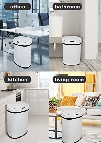 13 Gallon/50 L Kitchen Trash Can with Lid, Stainless Steel Garbage Can with Touch-Free Lid, Cute Trash Can Automatic Trash Can Bathroom Trash Can with Lid, Motion Sensor Trash Can Brushed Finish - color: White