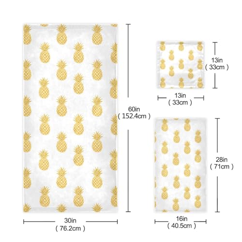 ALAZA 3-Piece Towel Set, Gold Pineapple Bath Towel Sets, 1 Bath Towel, 1 Hand Towel, 1 Washcloth, Absorbent Soft Towels Quick Drying for Bathroom - color: Multi14