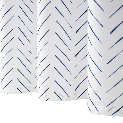 jinchan Small Stall Blue and White Shower Curtain 36x72 Inches Inky Herringbone Chevron Zig Zag Waterproof Fabric Modern Farmhouse Shower Curtains for Bathroom with 7 Hooks - color: Inky Blue, size: 36"W x 72"L (Pack of 1)