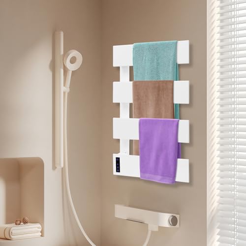 Wall-Mounted Electric Towel Heater, 18" W × 30" H Heated Towel Rack with Smart LED Control, Towel Warmer with Built-in Timer & Temperature for Bathroom (White) - color: White