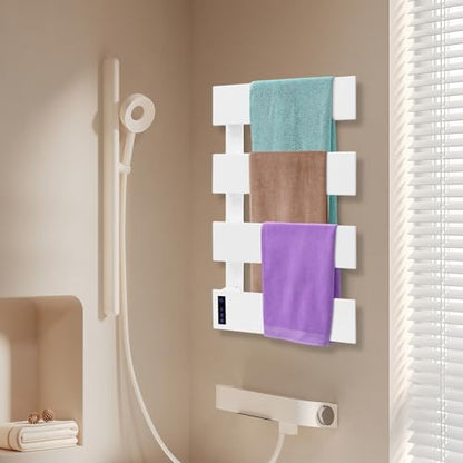 Wall-Mounted Electric Towel Heater, 18" W × 30" H Heated Towel Rack with Smart LED Control, Towel Warmer with Built-in Timer & Temperature for Bathroom (White) - color: White