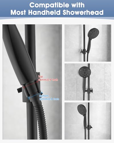 All Metal Shower Slide Bar with Adjustable Handheld Shower Head Holder, 25 Inch SUS304 Stainless Steel Shower Rail, Replacement for RV, Camper, Hotel & Bathroom, Polished Matte Black - color: MB