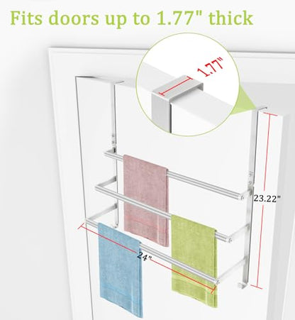 Over The Door Towel Rack, Over Door Towel Racks for Bathroom, Towel Rack with Hooks for Door Hanging, Towel Holder Over The Door Towel Bar 24Inch, Brushed Nickel - size: 24 Inch