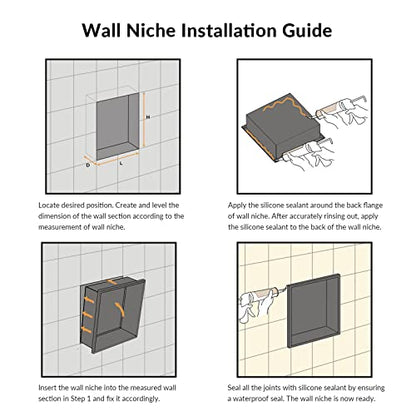 24x12 Shower Niche, No Tile Needed Insert, 304 Stainless Steel, Sloped Base, Matte Black in-Wall Shelf - color: Matte Black B, size: 12''×24''