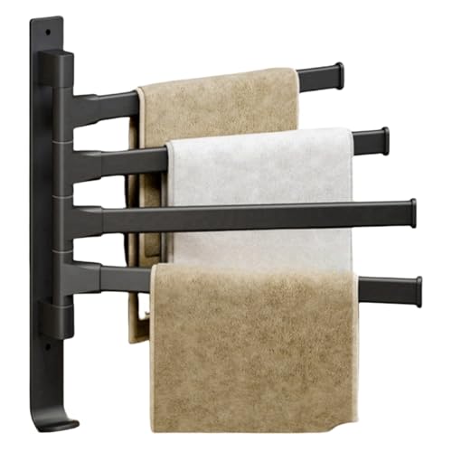 Wall Mounted 180° Swivel Multi-bar Towel Rack Towel Hanging Holder for Bathroom with Hook (Black,4-Bar) - color: Black, size: 4-Bar