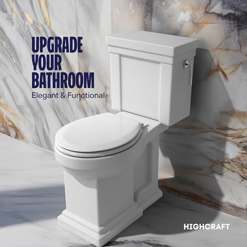 HIGHCRAFT Premium Round Toilet Seat with Slow-Close Design & Adjustable Hinges - Molded Wood Toilet Seat - Fits Standard Round Toilets - Round Seat in White - color: White, size: Round