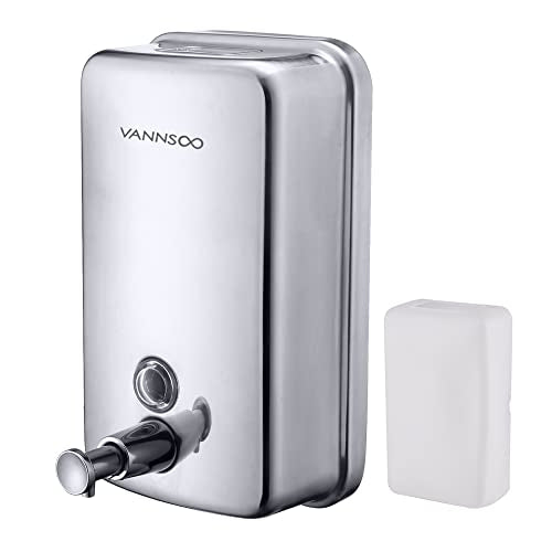 Commercial Soap Dispenser Wall Mount Stainless Steel, 37 fl.oz. | 1100ml Manual Liquid Pump Rust-Proof Leak Free for Bathroom - size: 37 fl oz