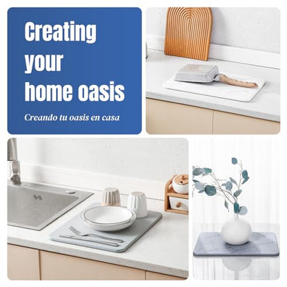 Quick Dry Stone Drying Mat for Kitchen Counter, Water-Absorbent Diatomaceous Dish Drying Mats, Multi-Purpose Stone Drying Tray for Cups Dishes Bottles
