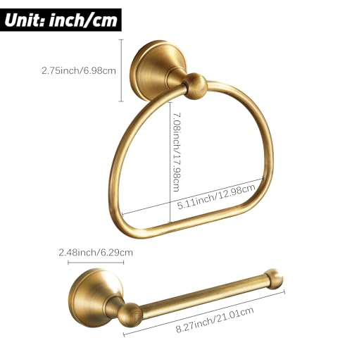 Brass Toilet Paper Holder Towel Ring, Antique Brass Towel Holder Toilet Paper Roll Holder, Rustic Towel Rack Bathroom Accessories Set Hardware 2 Pieces Farmhouse Wall Mounted - color: Antique