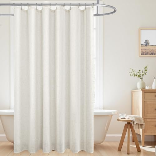 KOUFALL Linen Shower Curtain,Boho Farmhouse Shower Curtains for Bathroom,Bath Decor Natural Cloth Cotton Look Polyester Waterproof Fabric Shower Curtain Liner with Hooks Sets,Cream Ivory,72 x 72 Inch - color: Natural, size: 72"W x 72"L (Pack of 1)