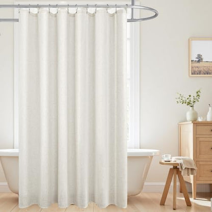 KOUFALL Extra Long Shower Curtains 84 Inch Length for Bathroom Waterproof XLong Duck Cloth Rustic Fabric Elegante Linen Shower Curtain Liner Set with Hooks - color: Natural, size: 72"W x 84"L (Pack of 1)