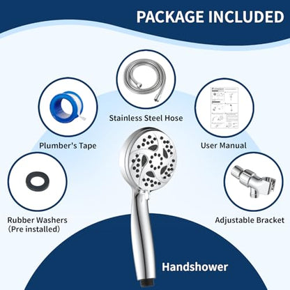 6-Mode Shower Head with Handheld, High Pressure Hand held Shower Head | 3.94 Inch Chrome Handheld Spray with 59 Inch Stainless Steel Hose and Adjustable Showerhead Holder, Tool-free Installation - color: Chrome-3.94 Inch