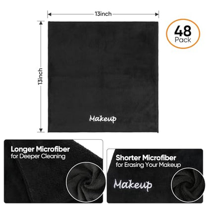 UNIMADE Makeup Remover Cloth, 48 Pack Black Facial Wash Cloths | Soft Coral Fleece Microfiber Towel for Face, Hand, and Bathroom(13" x 13") - size: 48 Pack