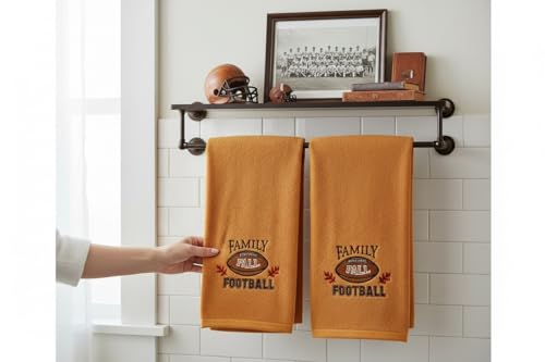 Serafina Home Fall Kitchen Bathroom Hand Football Towels, 16 x 25 inches, Set of 2, Plush Soft Rust Orange Family Football Design,100% Cotton, 16" x 25" Inches, Oeko-TEX Certified - color: Family Football