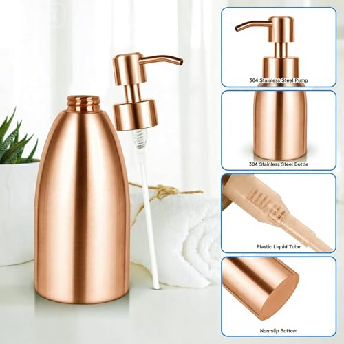 304 Stainless Steel Soap Dispenser 16oz Rust-Proof Liquid Soap Pump Bottle for Kitchen or Bathroom Countertop Hand Dish Lotion Leak-Proof (Rose Gold) - color: Rose Gold