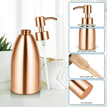 304 Stainless Steel Soap Dispenser 16oz Rust-Proof Liquid Soap Pump Bottle for Kitchen or Bathroom Countertop Hand Dish Lotion Leak-Proof (Rose Gold) - color: Rose Gold
