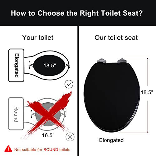 Angel Shield Toilet Seat with Zinc Alloy Hinges Quiet-Close Quick-Release Wood Molded UV Lid Easy Clean(Elongated,Black) | Soft Close Quick Release Metal Hinges, Adjustable Fit for Standard Elongated Toilets, Easy Install&Clean(Black) - color: Black, size