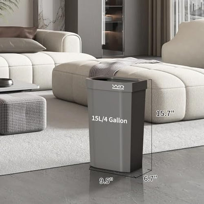 4 Gallon, Small Slim Garbage Can, Open Top Trash Can for Bathroom, Kitchen, Office, Bedroom, Living Room (Grey) - color: Grey