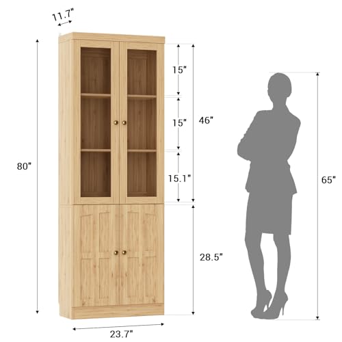 Cyclysio Kitchen Pantry Cabinet, 80" Wood Pantry Storage Cabinet with Doors and Adjustable Shelves, Kitchen Cabinet with Thickened Top Panel, Tall Cabinet for Livingroom, Pantry, Bathroom, Natural - color: Natural