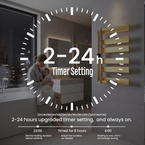 Towel Warmer, Heated Towel Rack with Built-in Timer and Temperature Control,Hard-Wired(Left-Wiring)/Plug-in Wall-Mounted Towel Rail, Aluminum, 18.8" W X 25.6" H, Gold - color: Gold, size: 18.8"L x 25.6"H