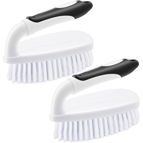 Scrub Brushes for Cleaning Heavy Duty Scrub Brush with Handle 2 Pack Black | Scrub Brushes for Cleaning Bathtub Scrubber Cleaning Brush for Bathroom, Shower, Kitchen, Sink, Carpet, Floor - color: Black