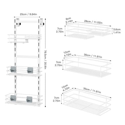 Orimade Over The Door Shower Caddy Adjustable 3 Tier White,Bathroom Hanging Organizer Shelf Rustproof with 4 Hooks,Shower Basket with Soap Holder and Suction Cup - color: White-3T