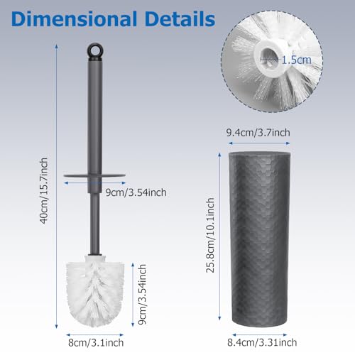 Topsky Toilet Brush,2 Pack Compact Toilet Brush & Holder Set,Plastic Round Barrel Loo Brush with 2 Replacement Toilet Brush Head,Durable for Bathroom Toilet,Dark Gray - color: Dark Gray