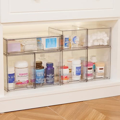 Vtopmart Clear Stackable Storage Drawers, 2 Pack Tall Plastic Organizers | Clear Pull-Out Drawers, Stackable Design for Skincare, Cosmetics, Beauty Supplies, Vanity, Bathroom, Cabinet and Countertop - style: 2pack High