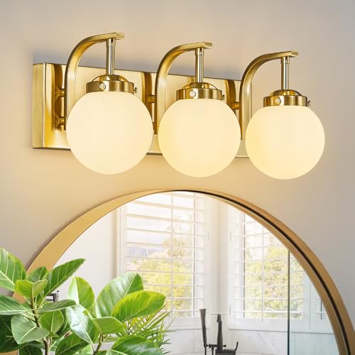 3 Lights Bathroom Vanity Light Fixtures Over Mirror Modern Gold Wall Sconce Vanity Light for Bathroom Lighting - color: Gold, size: M Size Shade-3 Lights