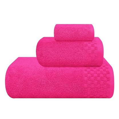 MyOwn Ultra Soft 3 Pack Cotton Towel Set, Contains a Bath Towels 28x55 inch, a Hand Towels 16x24 inch & a Wash Coths 12x12 inch, Ideal Everyday use, Compact & Lightweight - Hot Pink - color: Hot Pink, size: 3 Pack Set