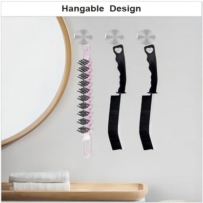 Crevice Cleaning Brush Set Grout Scrub Cleaning Tools 3 Pcs Black/Pink - color: Black&pink
